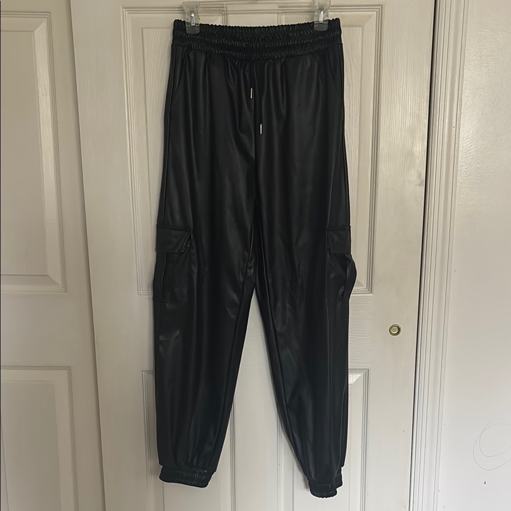 Black Faux Leather Jogger Pants
